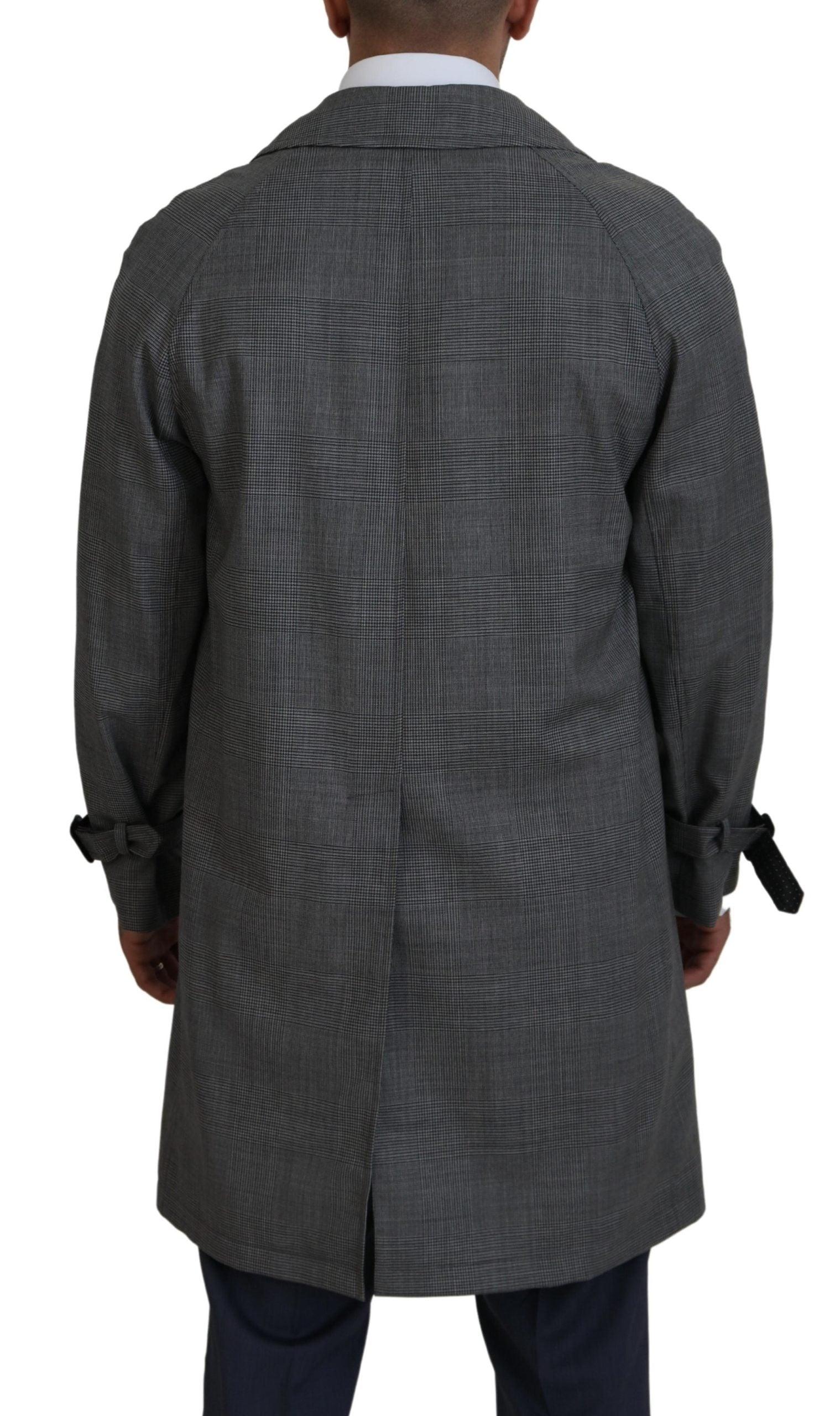 Dolce & Gabbana Elegant Gray Plaid Trench Coat - Arichezz.store