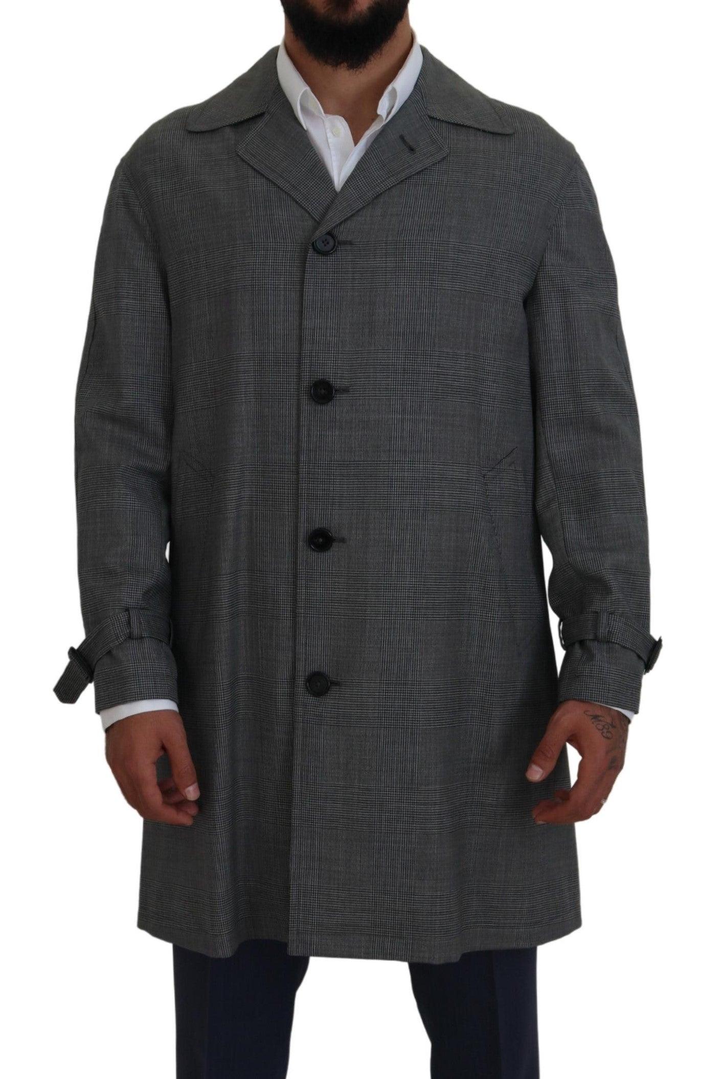 Dolce & Gabbana Elegant Gray Plaid Trench Coat - Arichezz.store