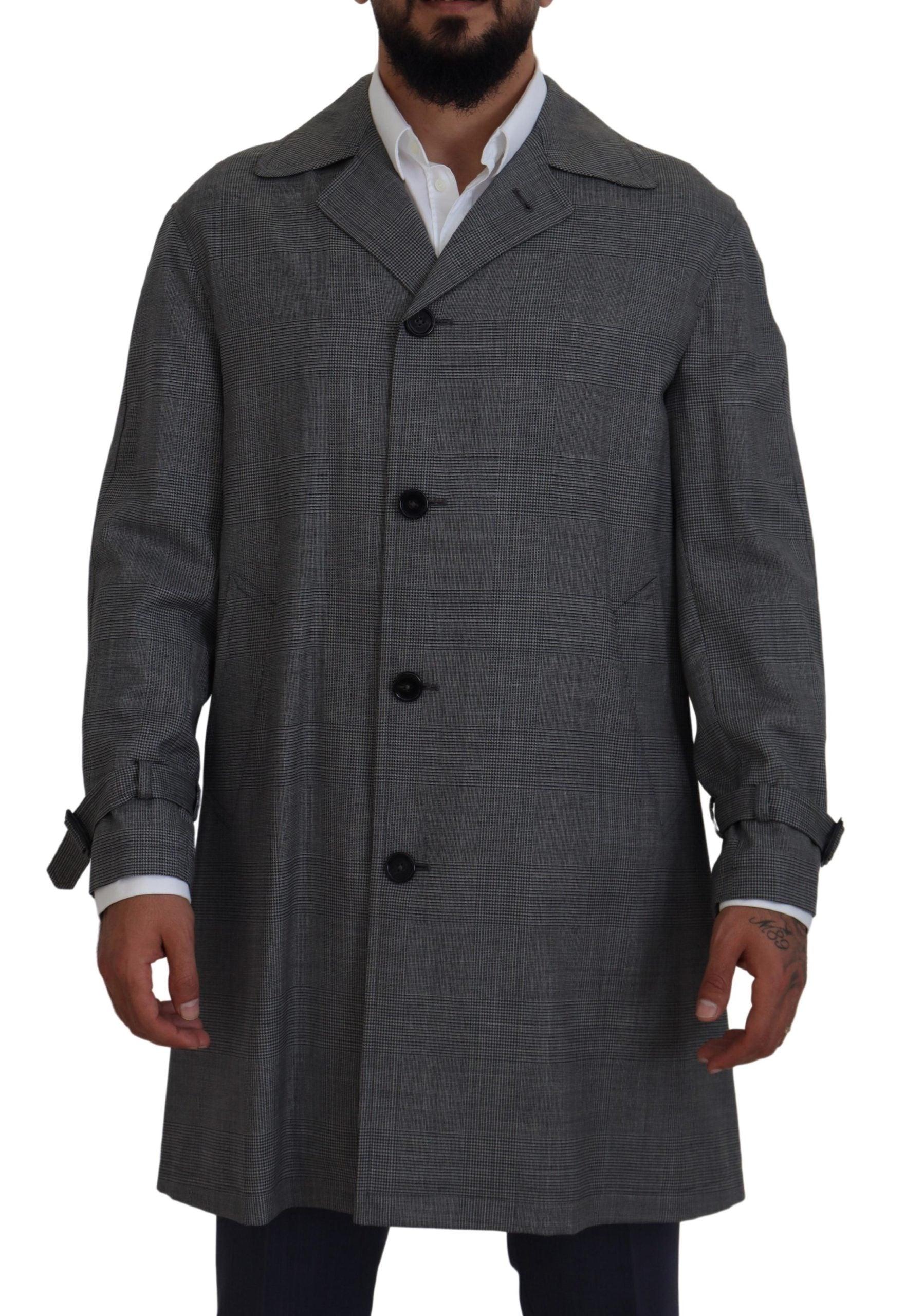 Dolce & Gabbana Elegant Gray Plaid Trench Coat - Arichezz.store