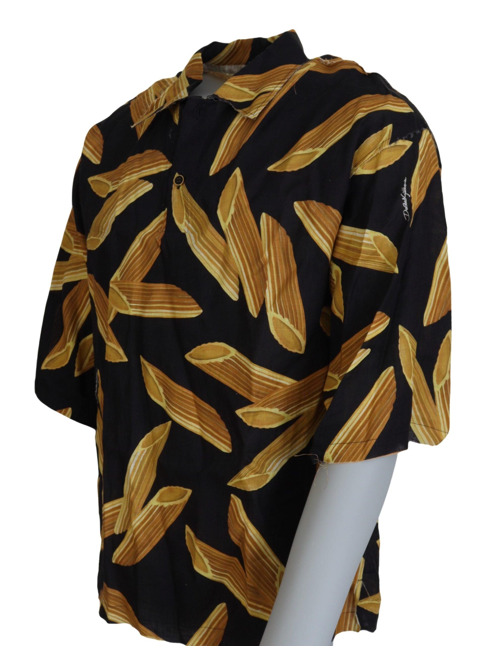 Dolce & Gabbana Black Linen Shirt with Penne Rigate Print - Arichezz.store