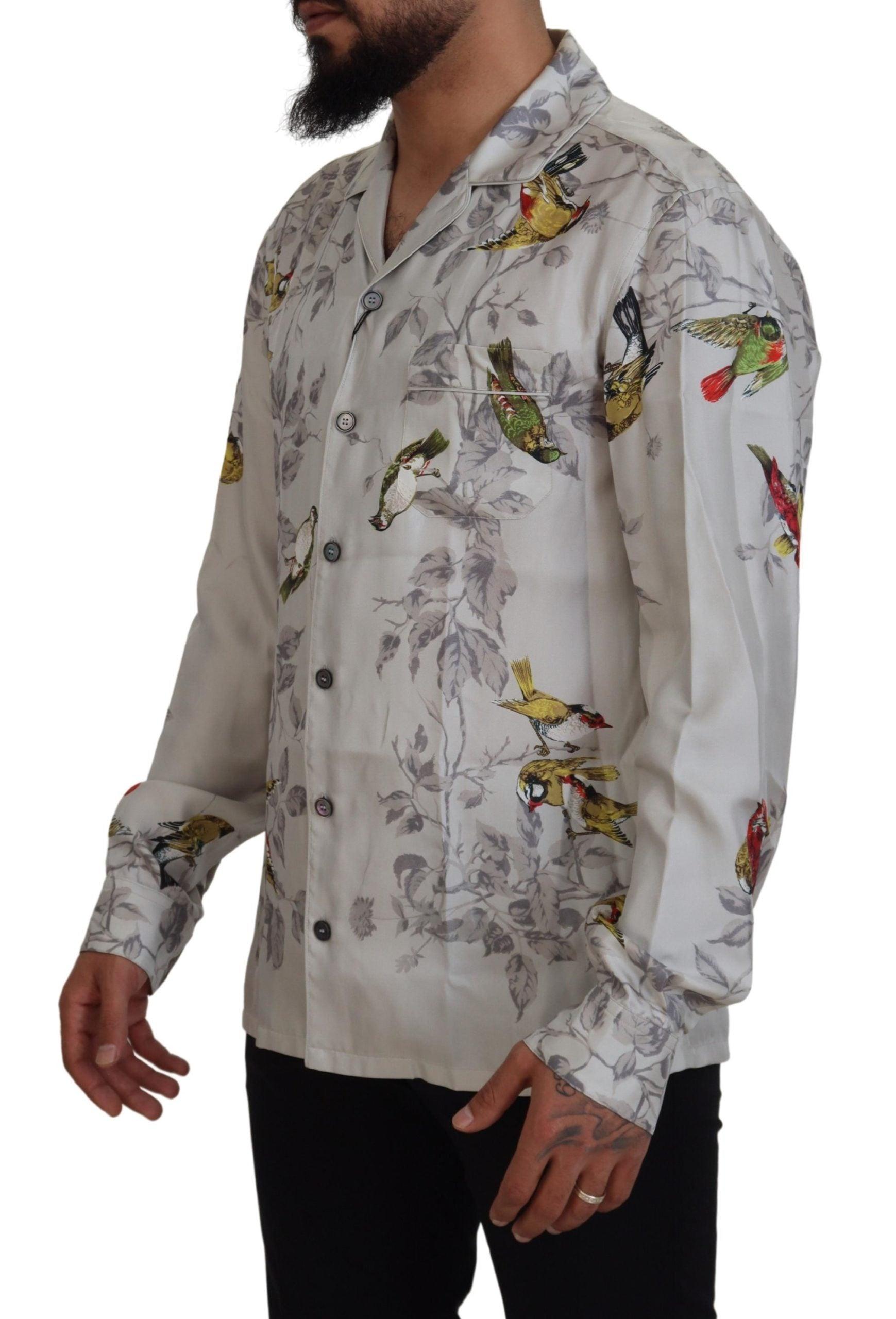 Dolce & Gabbana Elegant Silk Bird Print Casual Shirt - Arichezz.store