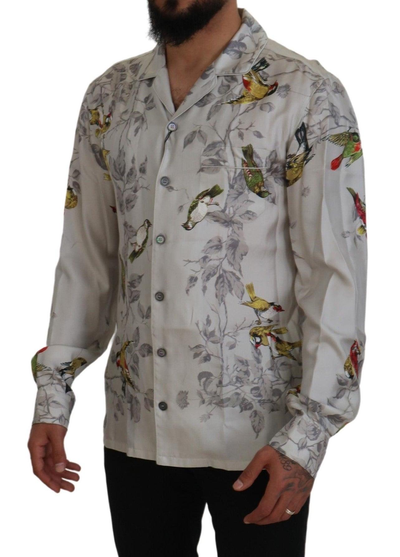 Dolce & Gabbana Elegant Silk Bird Print Casual Shirt - Arichezz.store