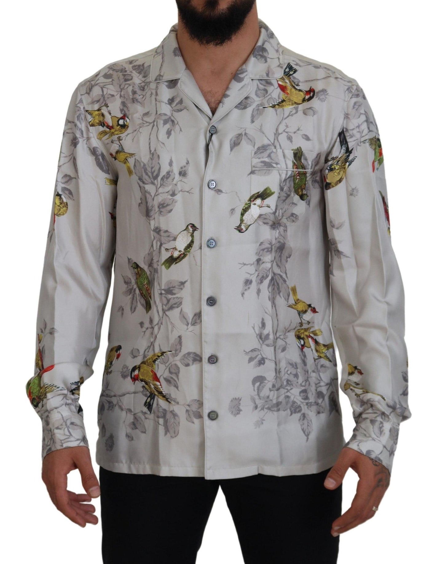 Dolce & Gabbana Elegant Silk Bird Print Casual Shirt - Arichezz.store