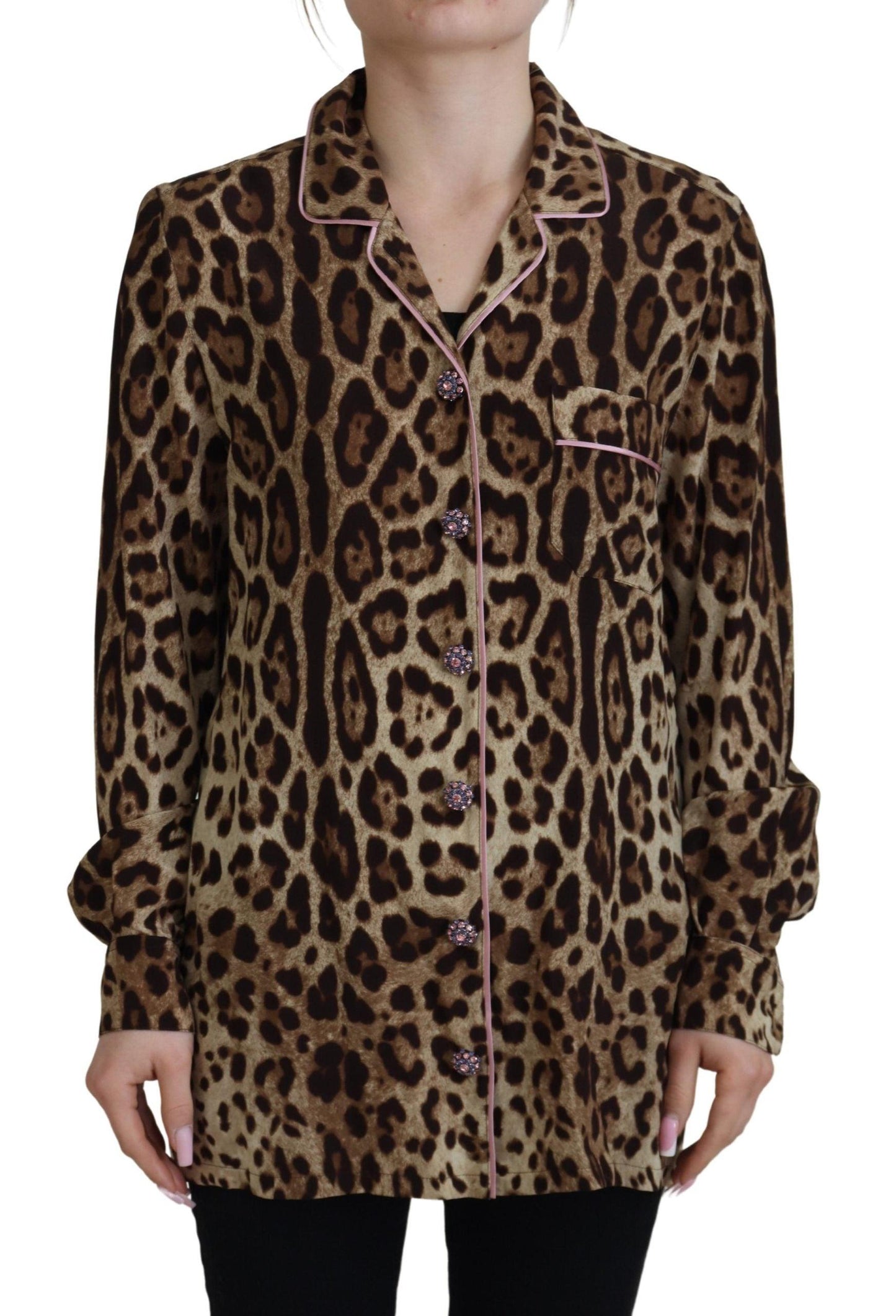 Dolce & Gabbana Elegant Silk Leopard Print Collared Top - Arichezz.store