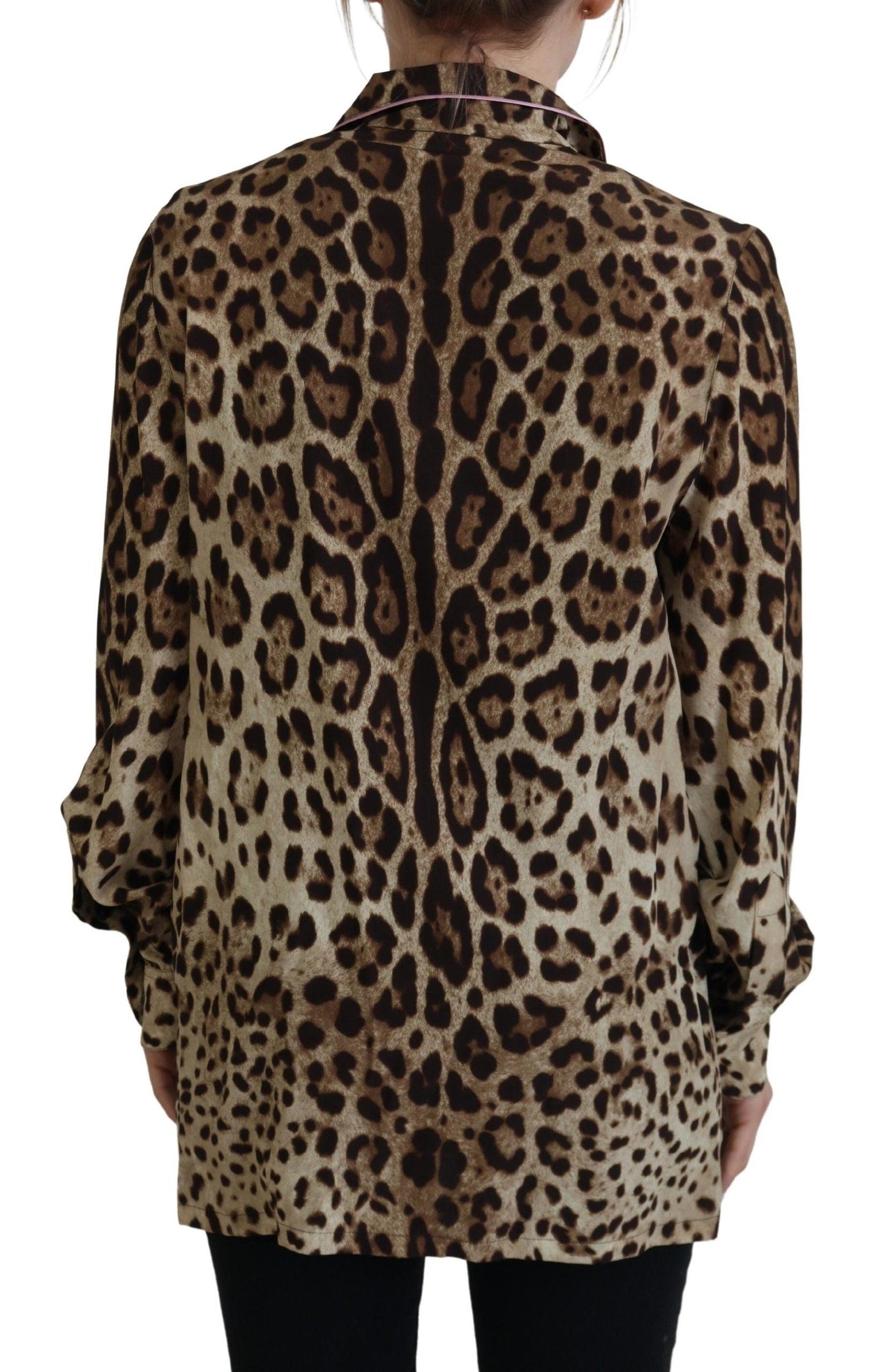 Dolce & Gabbana Elegant Silk Leopard Print Collared Top - Arichezz.store