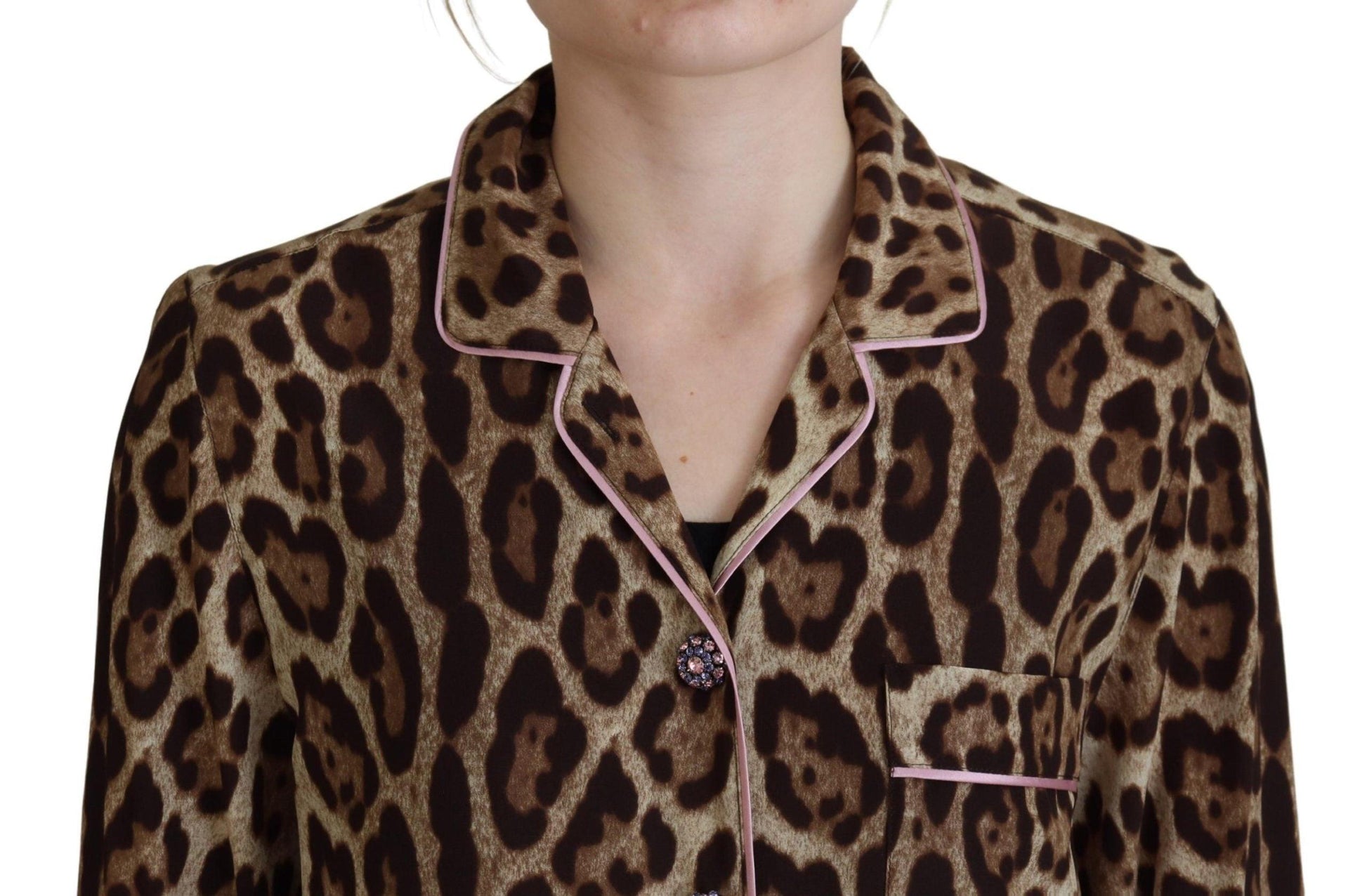 Dolce & Gabbana Elegant Silk Leopard Print Collared Top - Arichezz.store