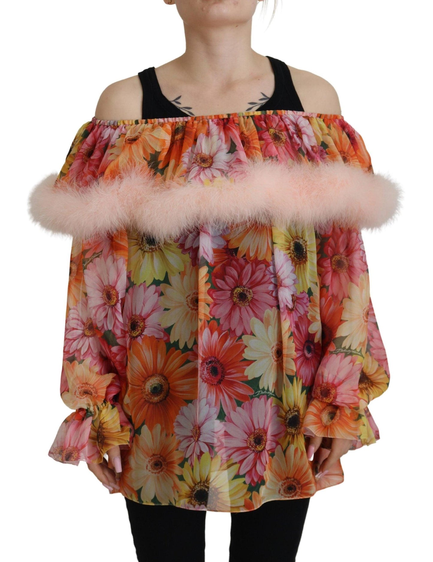 Dolce & Gabbana Elegant Silk Floral Off-Shoulder Blouse - Arichezz.store