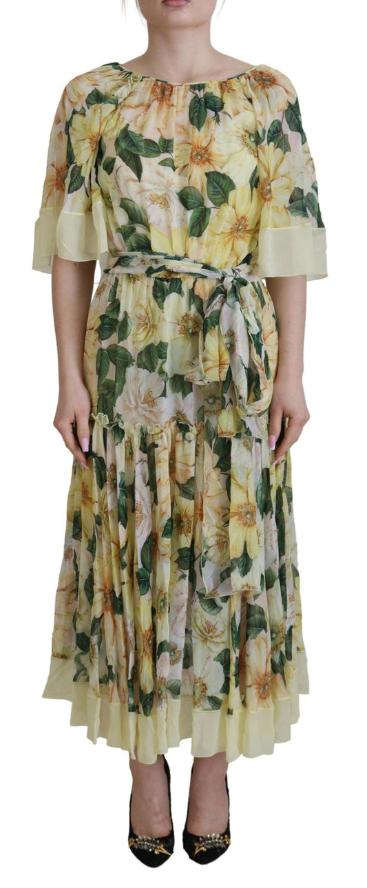 Dolce & Gabbana Floral Silk Pleated Maxi Dress - Arichezz.store