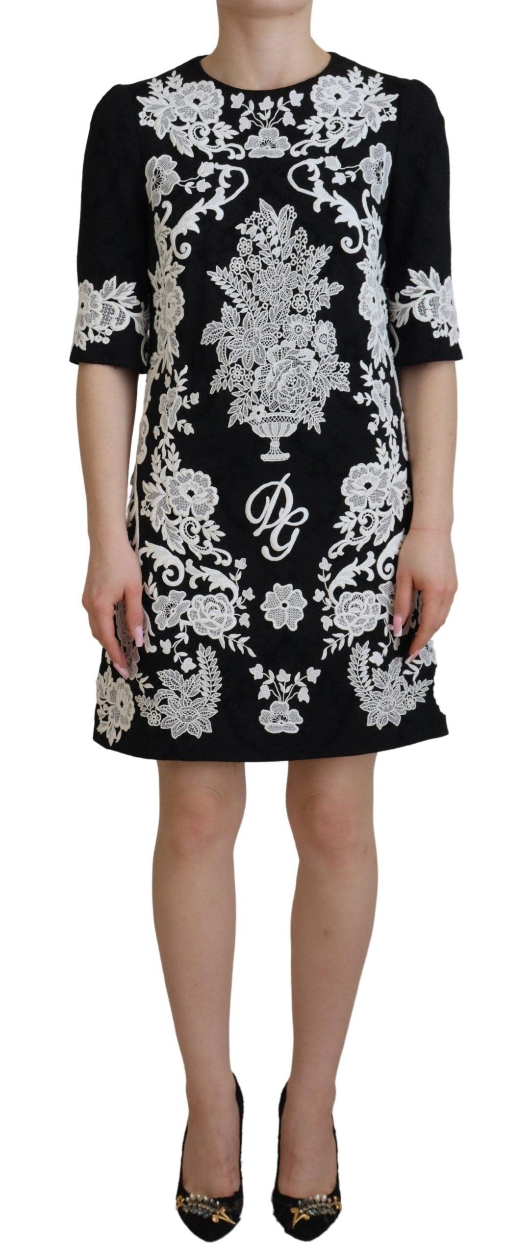 Dolce & Gabbana Elegant Black A-Line Mini Dress with Lace Trim - Arichezz.store