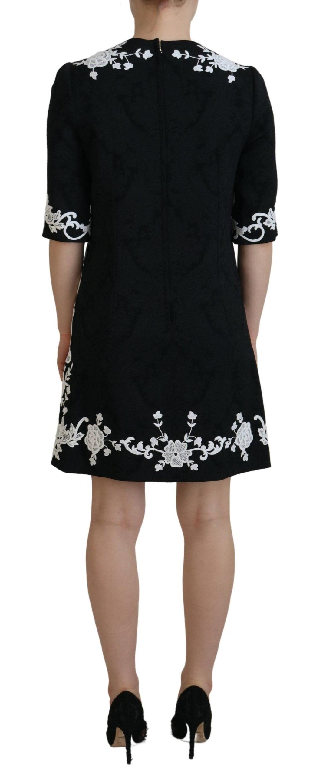 Dolce & Gabbana Elegant Black A-Line Mini Dress with Lace Trim - Arichezz.store