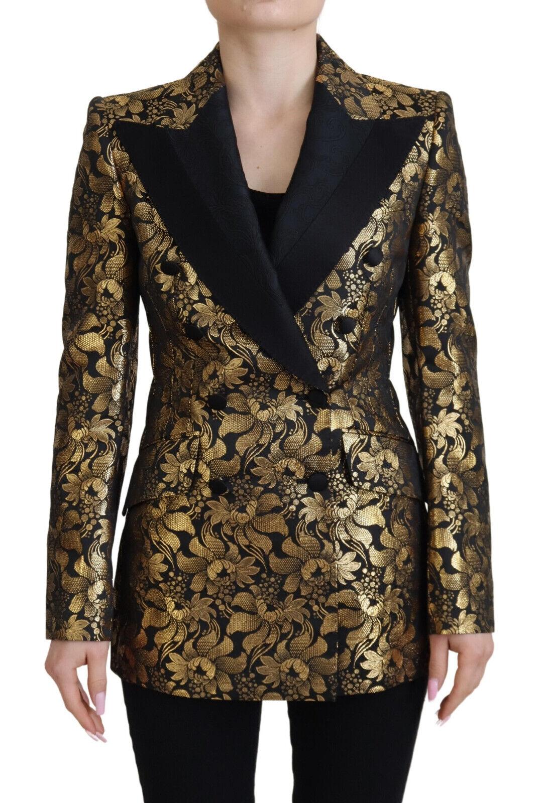 Dolce & Gabbana Black Gold Floral Double-Breasted Blazer - Arichezz.store