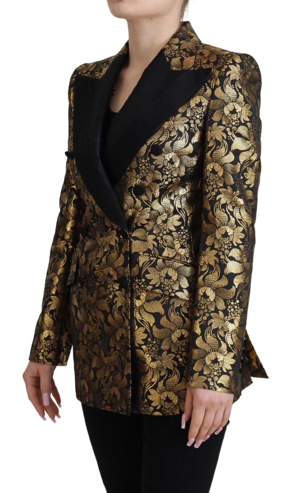 Dolce & Gabbana Black Gold Floral Double-Breasted Blazer - Arichezz.store