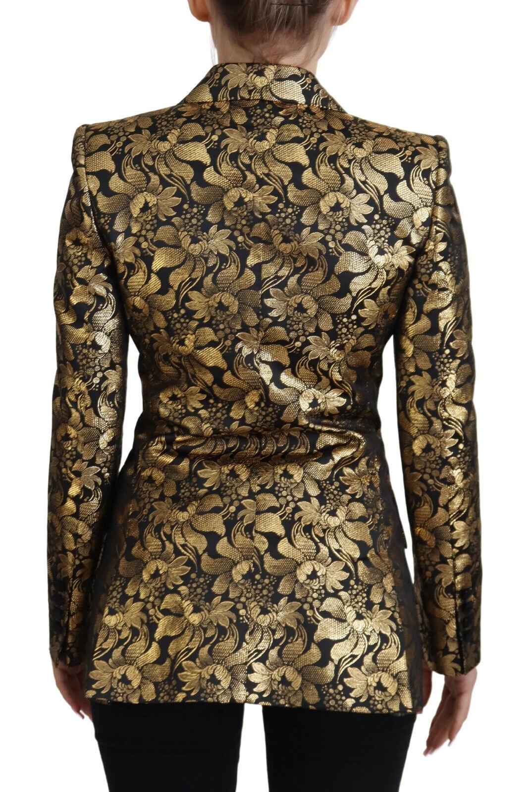 Dolce & Gabbana Black Gold Floral Double-Breasted Blazer - Arichezz.store