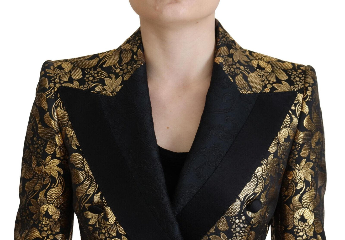 Dolce & Gabbana Black Gold Floral Double-Breasted Blazer - Arichezz.store