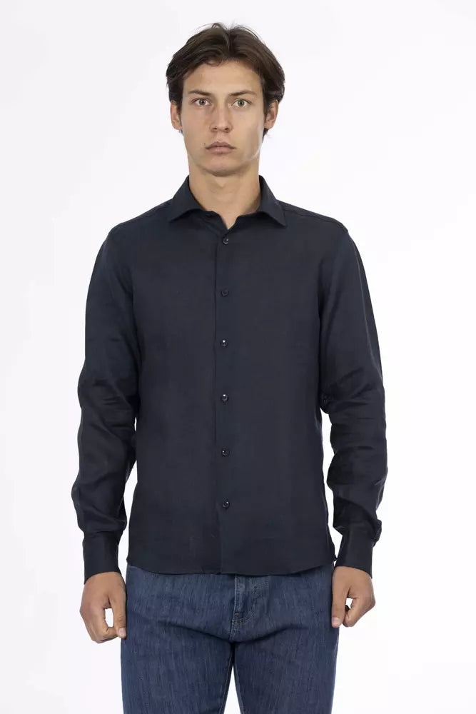 Baldinini Trend Blue Linen Men Shirt - Arichezz.store