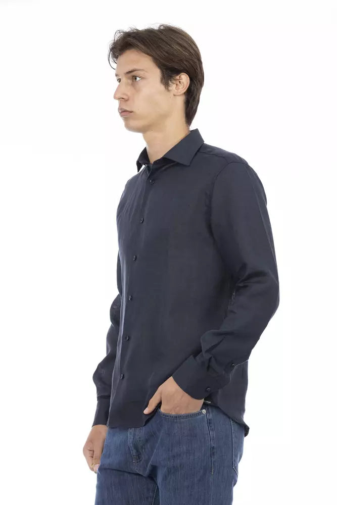 Baldinini Trend Blue Linen Men Shirt - Arichezz.store