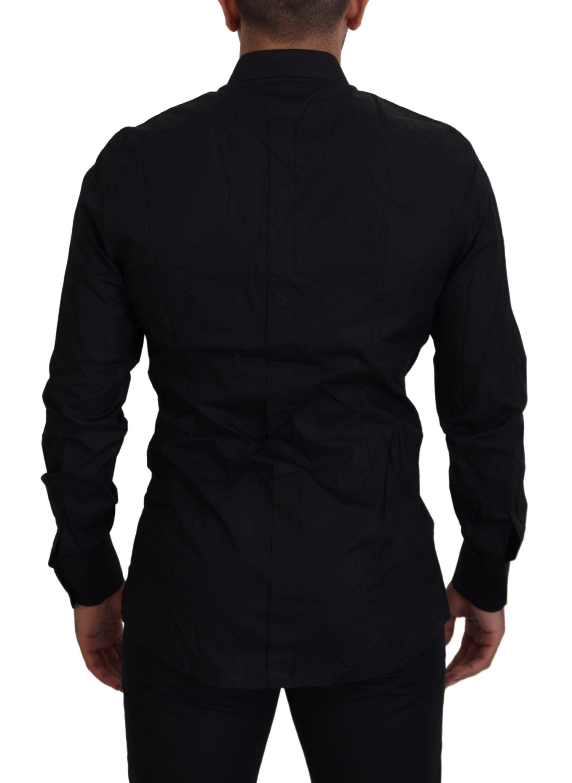 Dolce & Gabbana Elegant Black Slim Fit Dress Shirt with Crown Embroidery - Arichezz.store