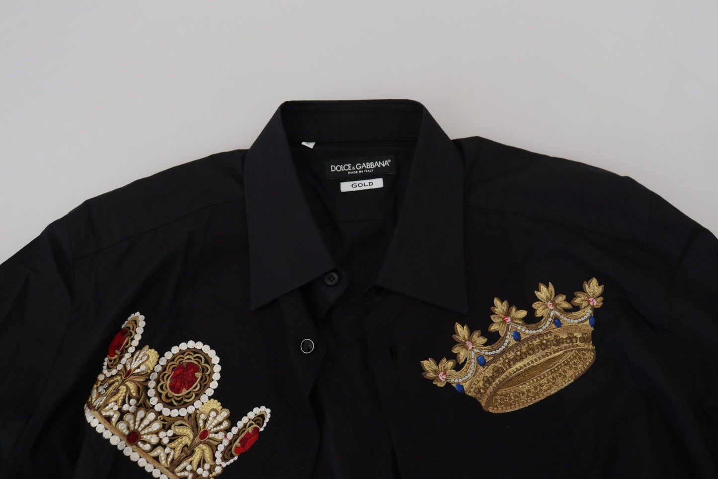 Dolce & Gabbana Elegant Black Slim Fit Dress Shirt with Crown Embroidery - Arichezz.store