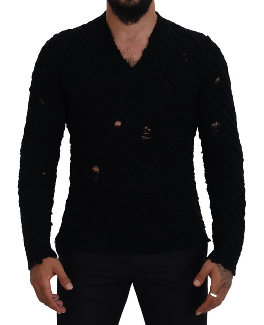 Dolce & Gabbana Elegant Black Wool-Blend V-Neck Sweater - Arichezz.store