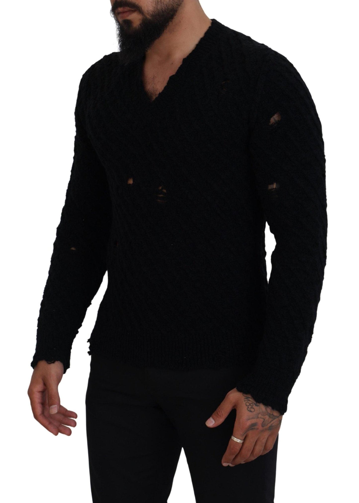 Dolce & Gabbana Elegant Black Wool-Blend V-Neck Sweater - Arichezz.store