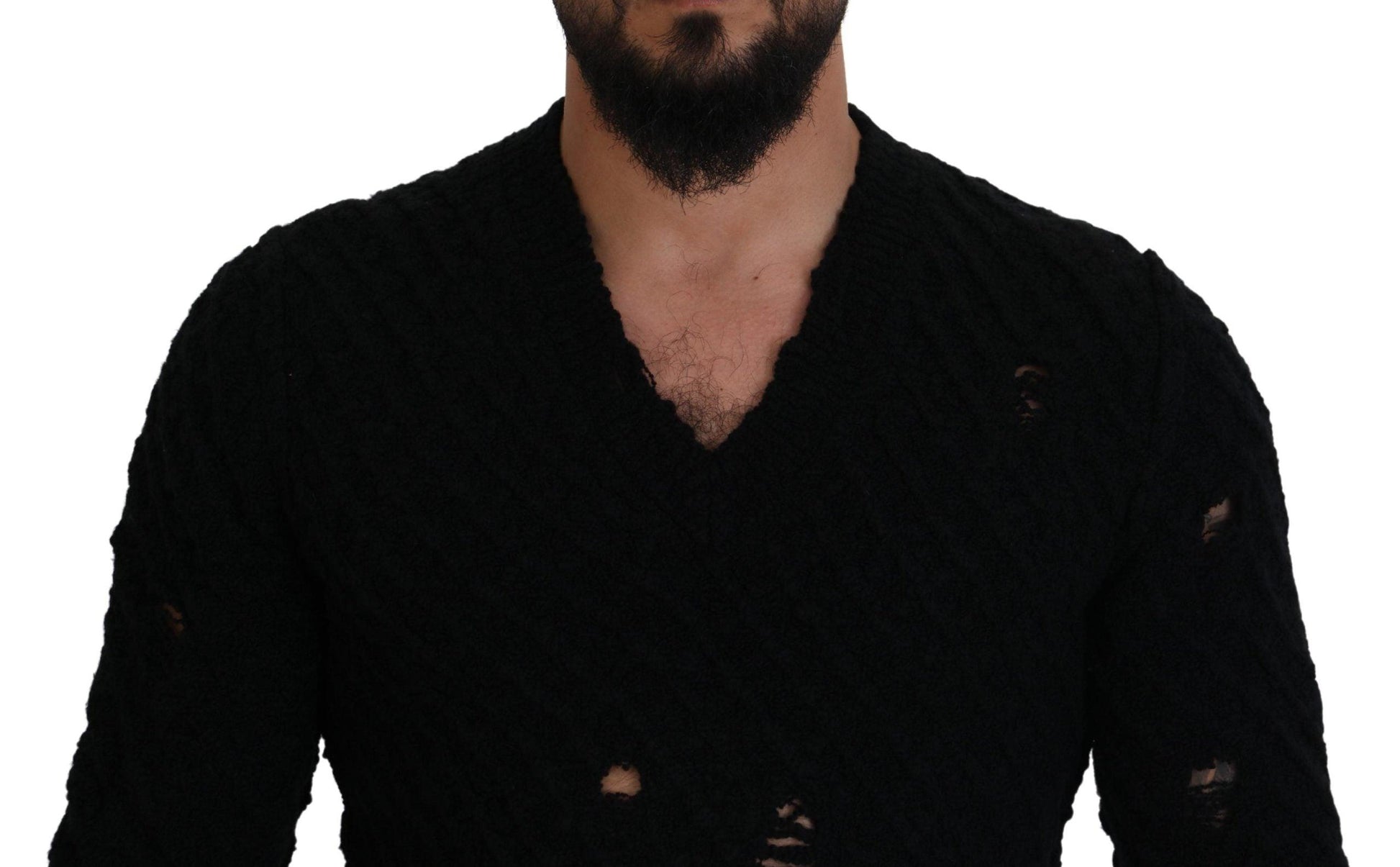 Dolce & Gabbana Elegant Black Wool-Blend V-Neck Sweater - Arichezz.store