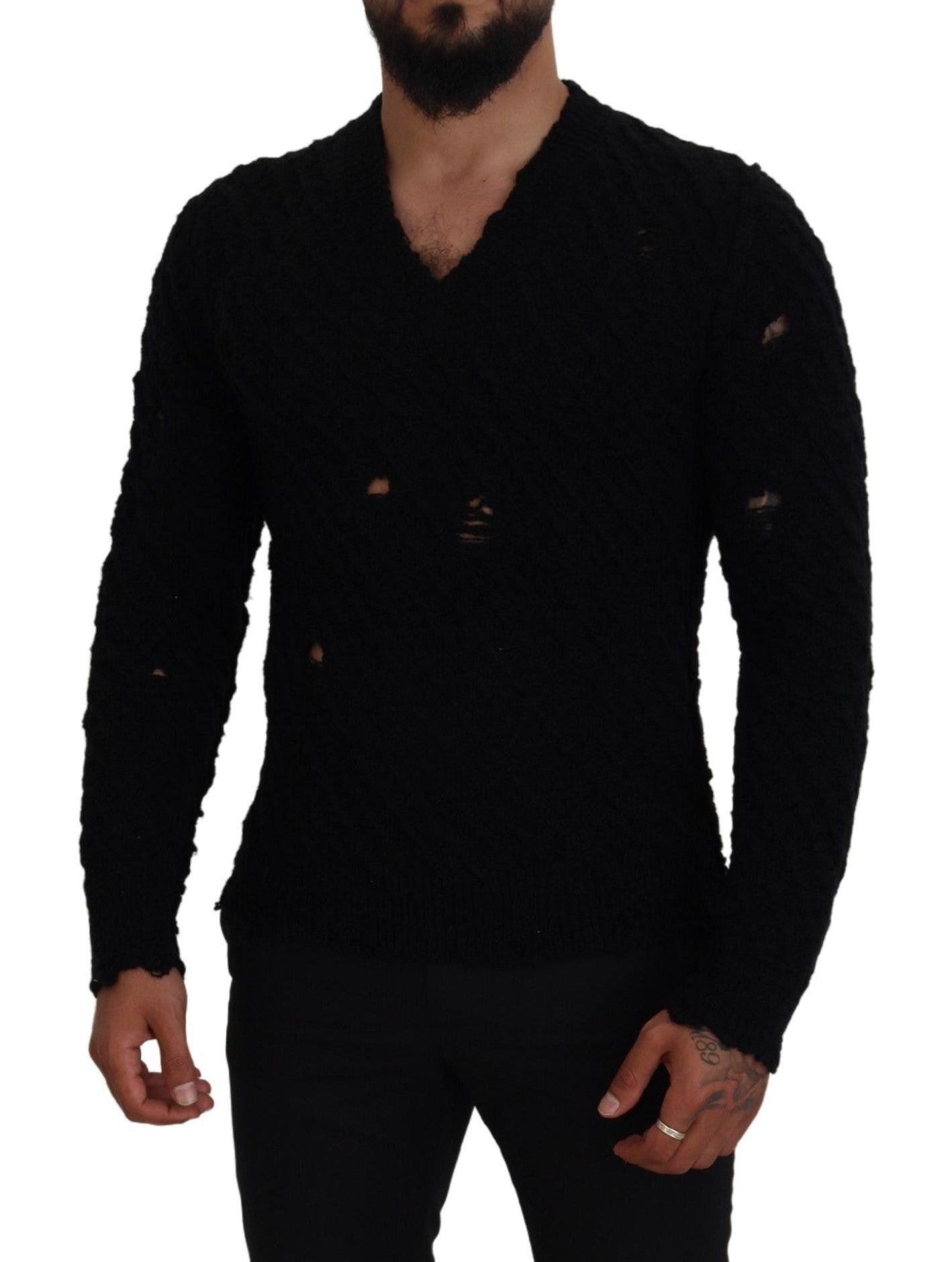 Dolce & Gabbana Elegant Black Wool-Blend V-Neck Sweater - Arichezz.store