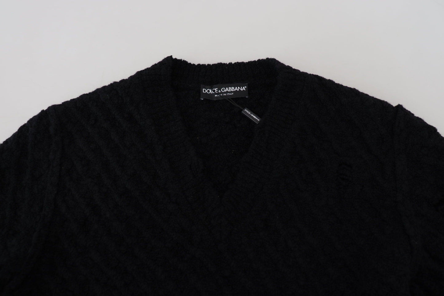 Dolce & Gabbana Elegant Black Wool-Blend V-Neck Sweater - Arichezz.store