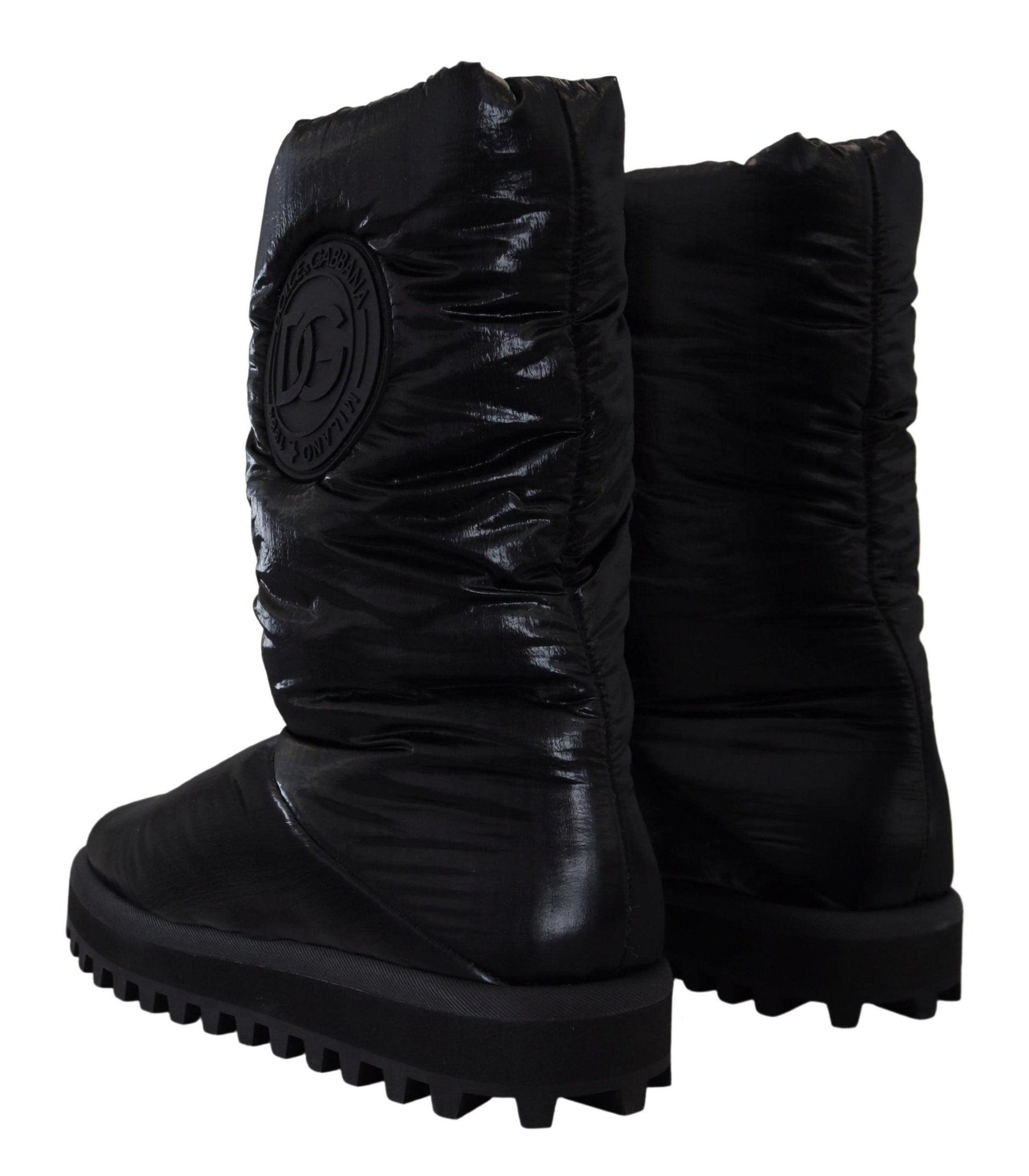 Dolce & Gabbana Elegant Mid-Calf Boots in Black Polyester - Arichezz.store