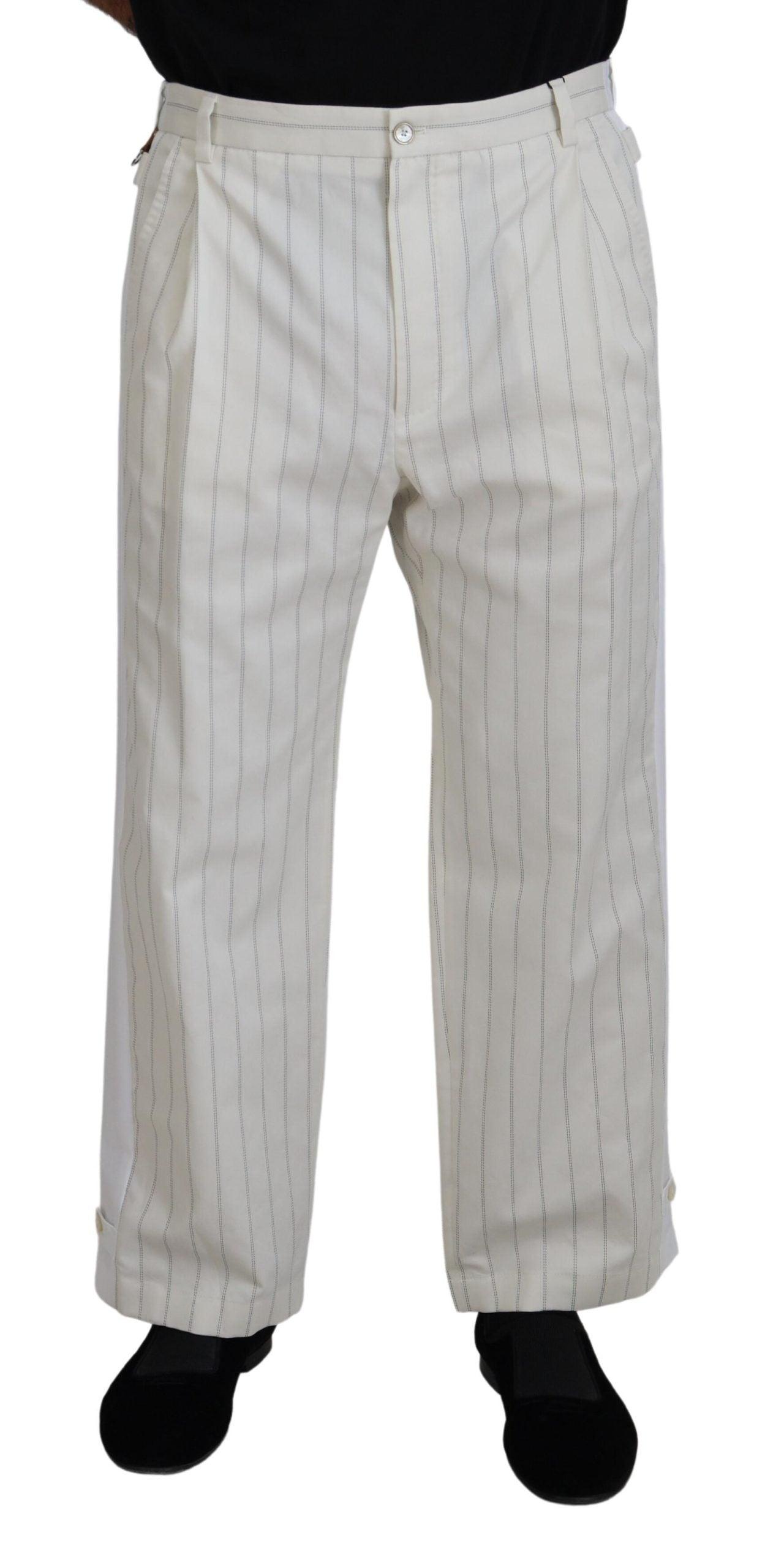 Dolce & Gabbana Elegant White Striped MainLine Trousers - Arichezz.store