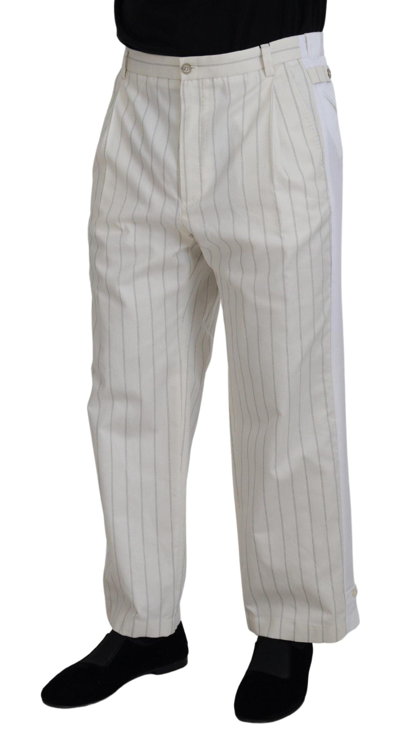 Dolce & Gabbana Elegant White Striped MainLine Trousers - Arichezz.store