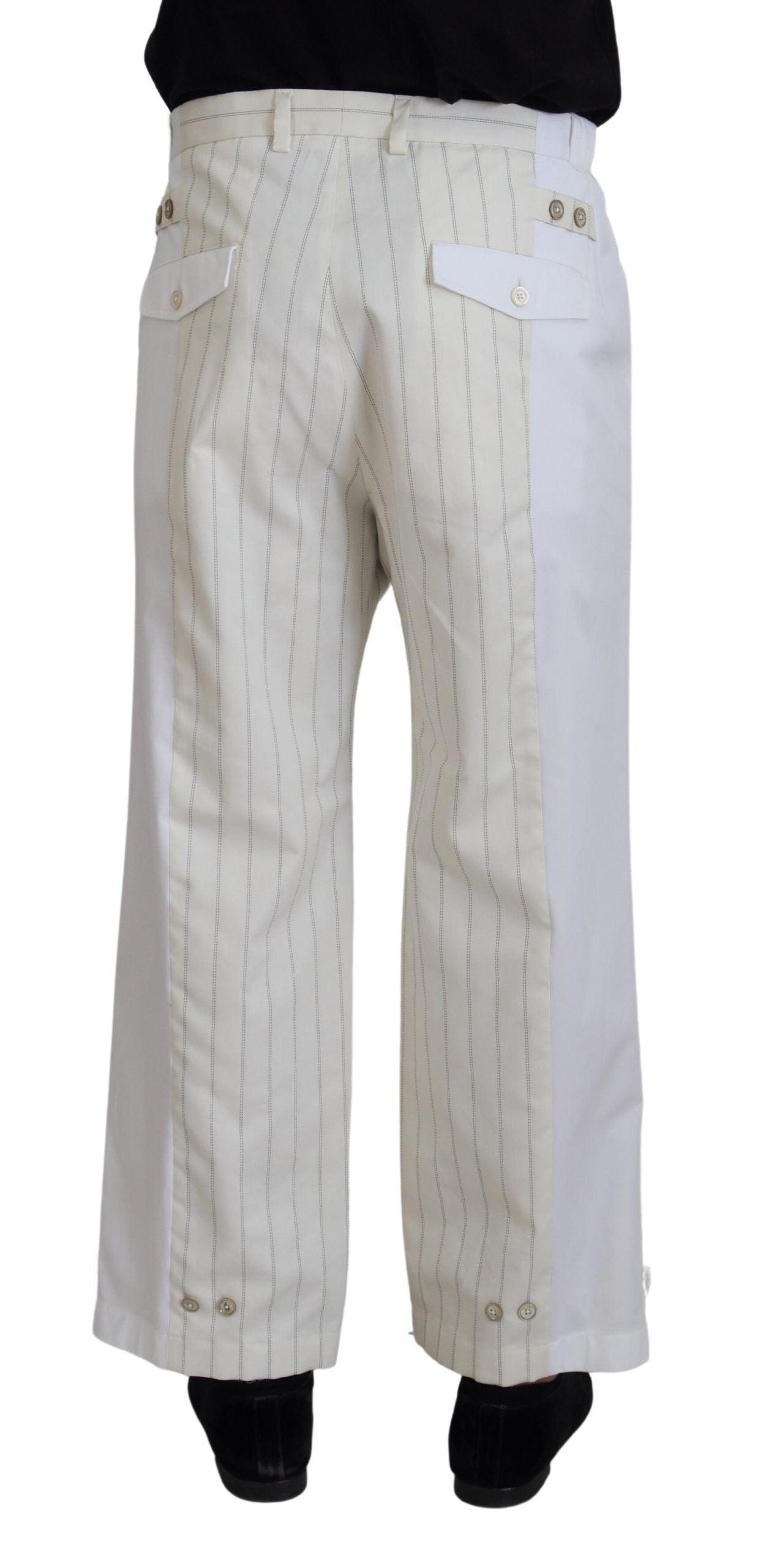 Dolce & Gabbana Elegant White Striped MainLine Trousers - Arichezz.store