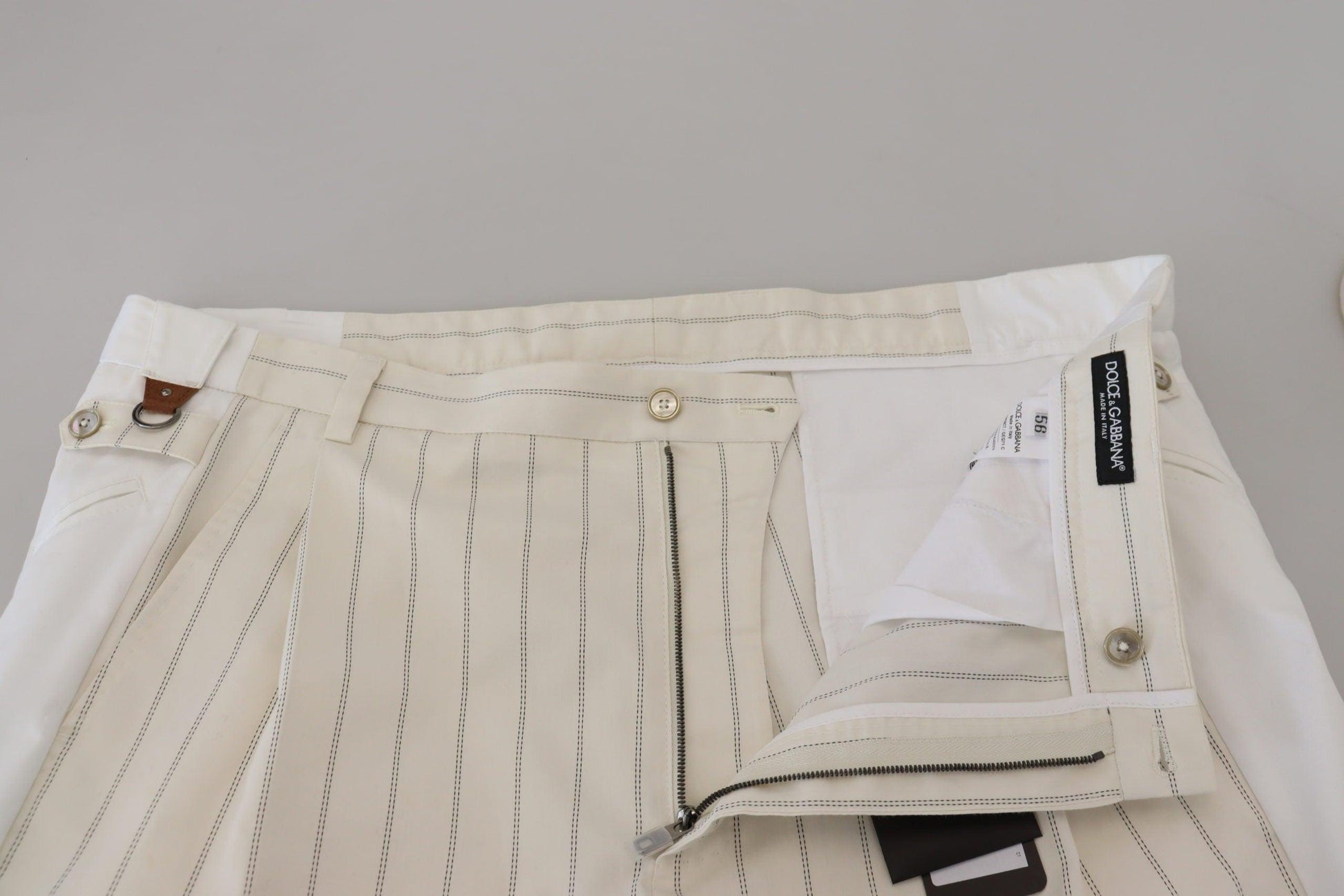 Dolce & Gabbana Elegant White Striped MainLine Trousers - Arichezz.store