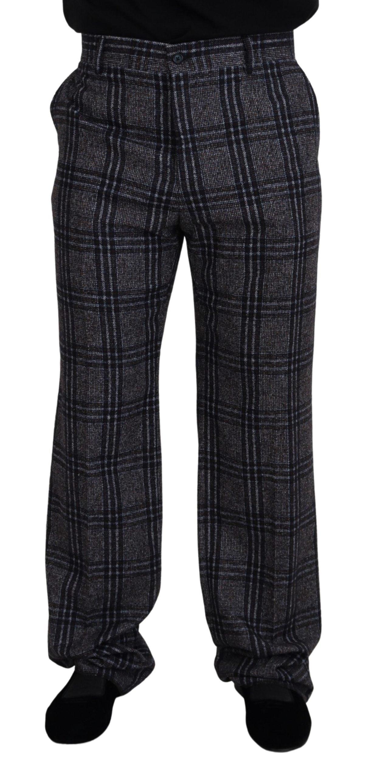 Dolce & Gabbana Elegant Gray Checkered Alpaca Blend Pants - Arichezz.store