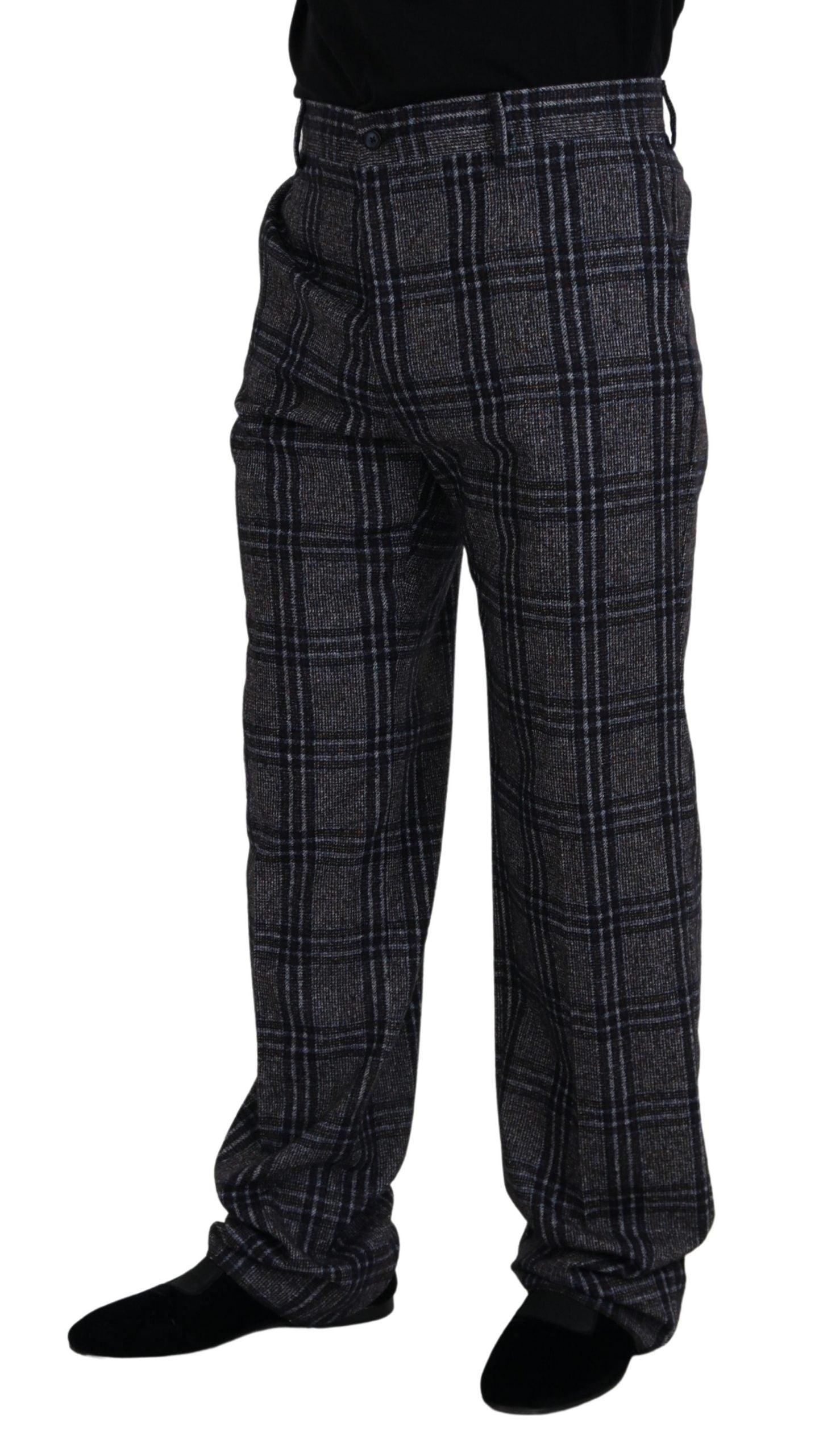 Dolce & Gabbana Elegant Gray Checkered Alpaca Blend Pants - Arichezz.store