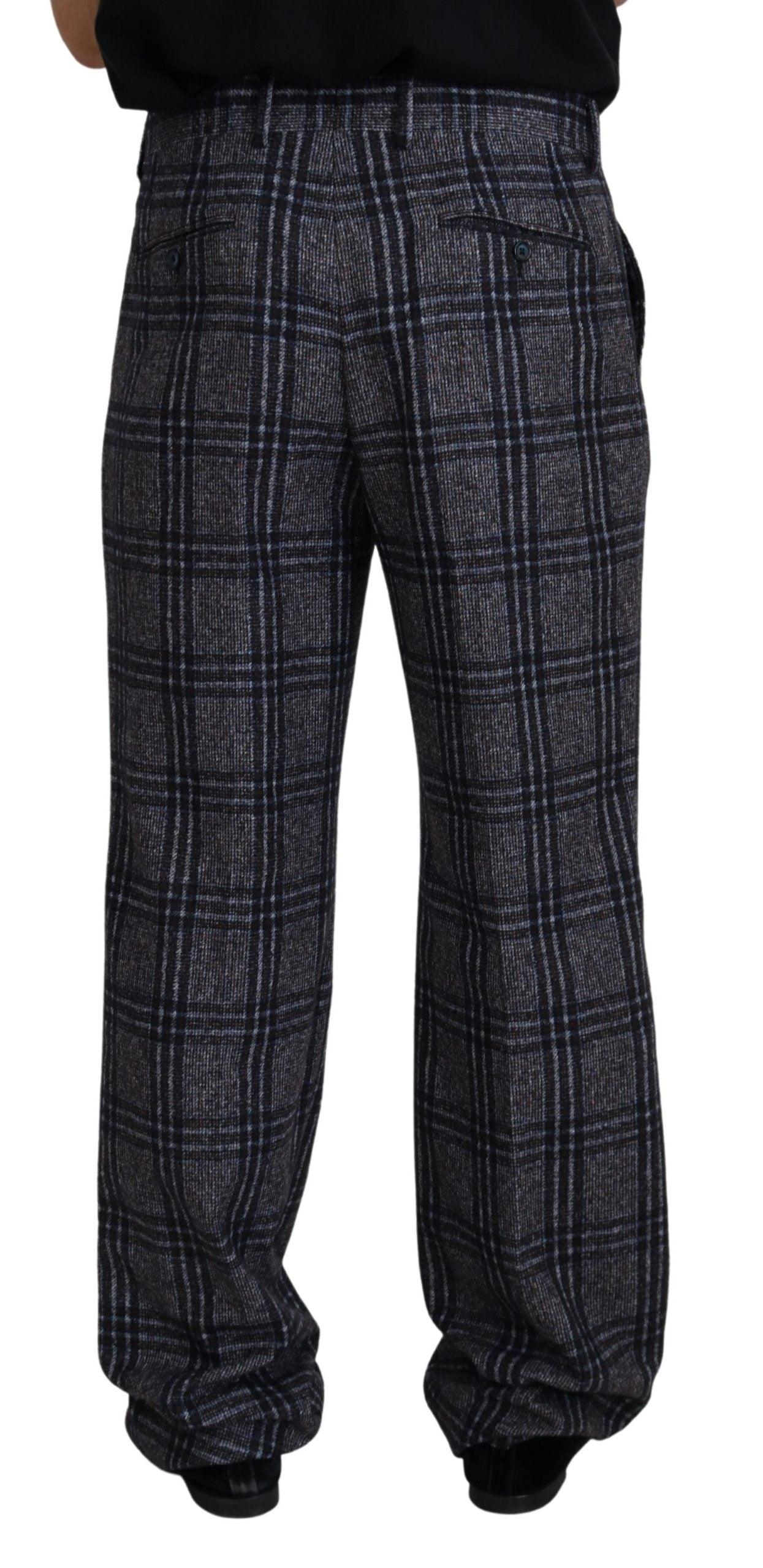 Dolce & Gabbana Elegant Gray Checkered Alpaca Blend Pants - Arichezz.store