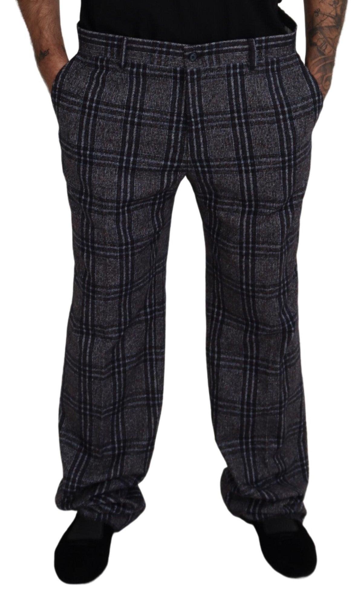 Dolce & Gabbana Elegant Gray Checkered Alpaca Blend Pants - Arichezz.store