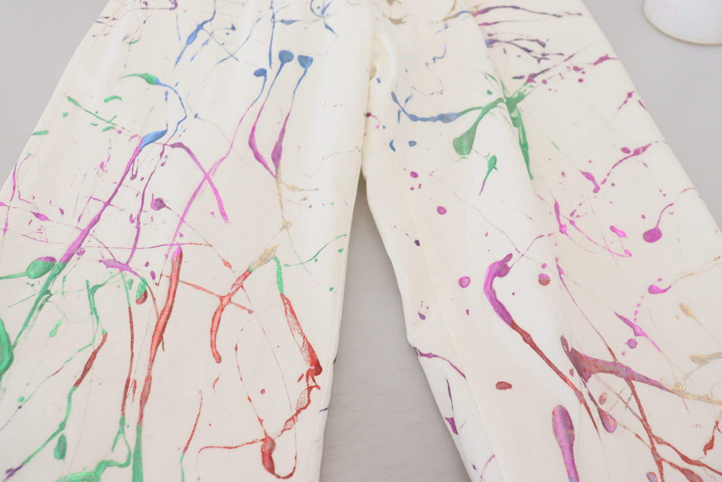 Dolce & Gabbana Chic White Splash Print Denim Pants - Arichezz.store