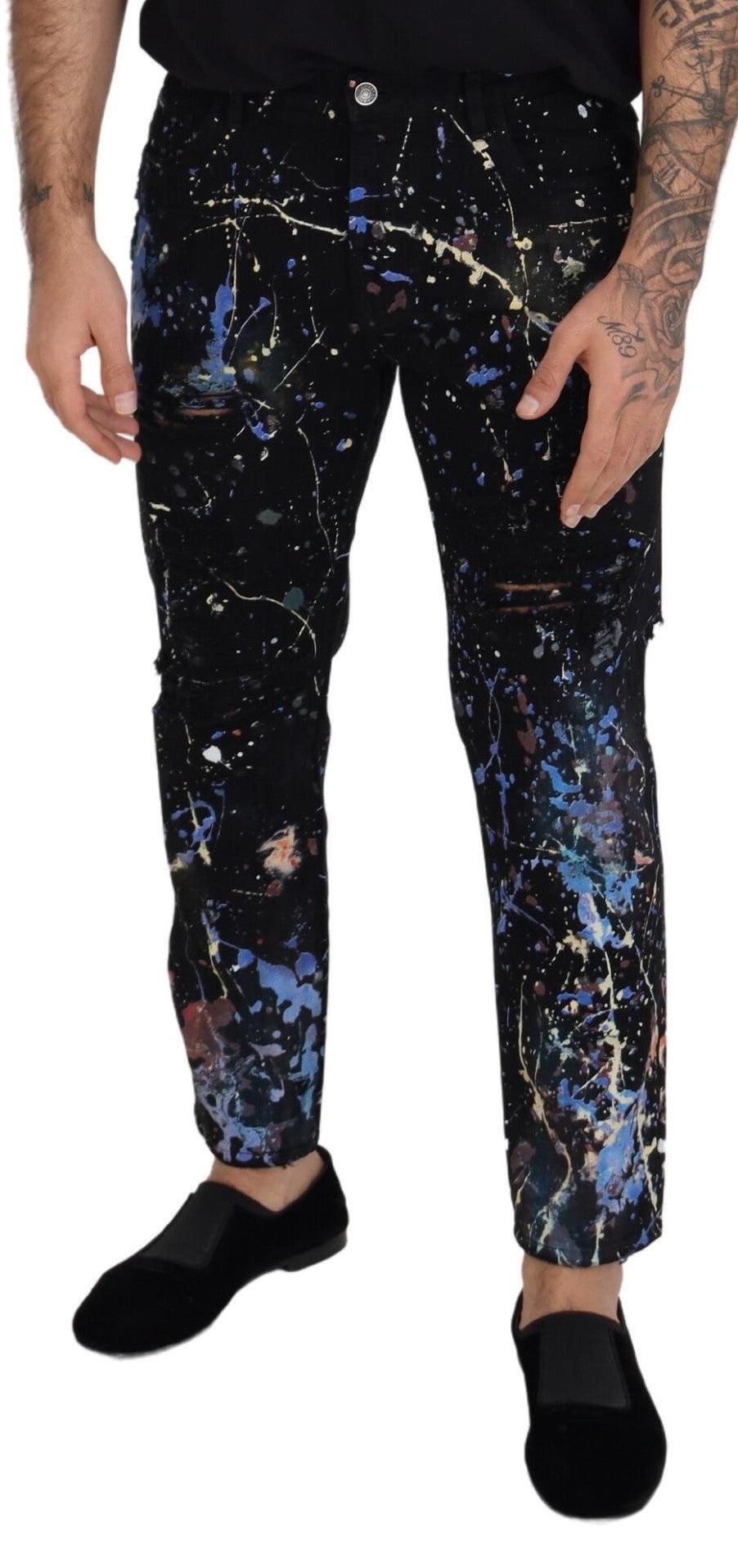 Dolce & Gabbana Exquisite Color Splash Print Denim Pants - Arichezz.store