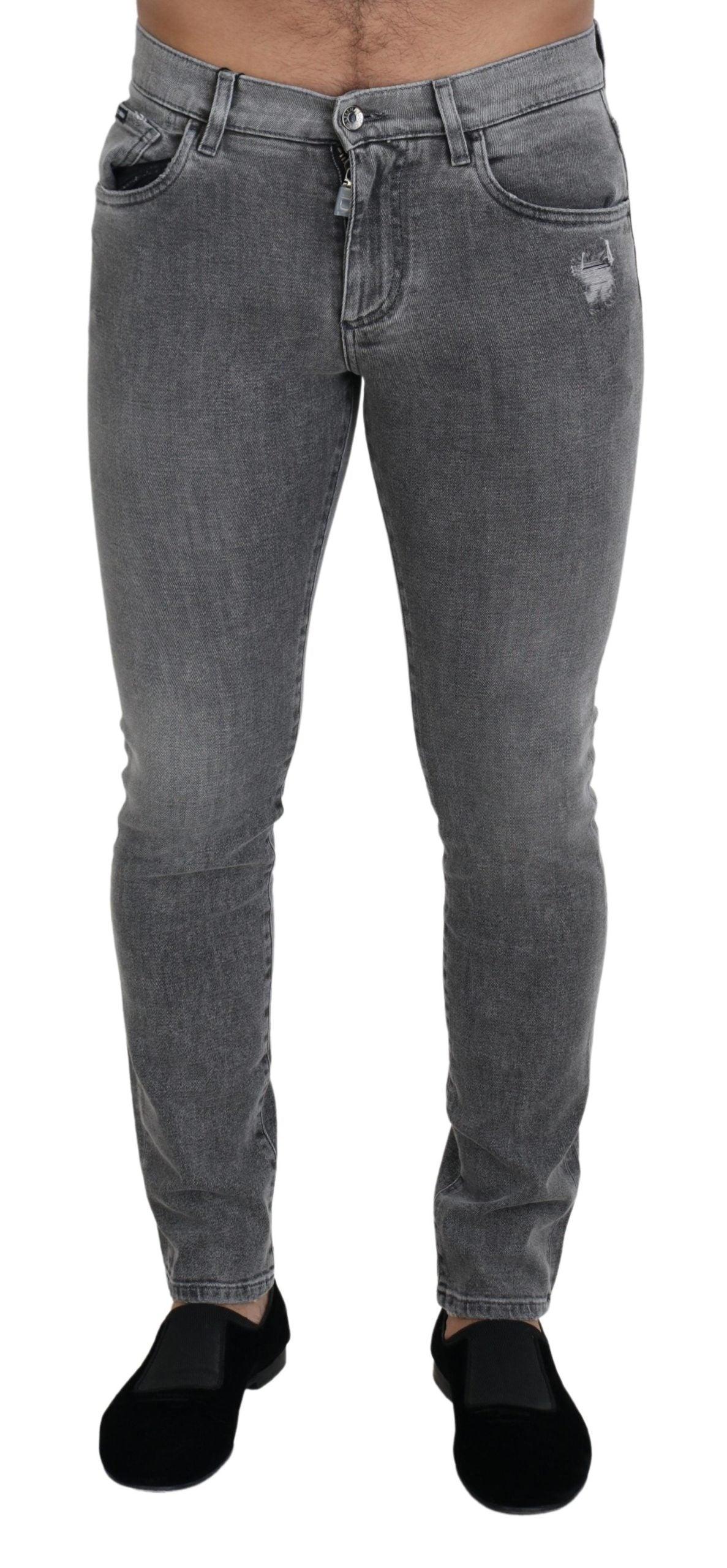 Dolce & Gabbana Chic Grey Washed Denim Pants - Arichezz.store