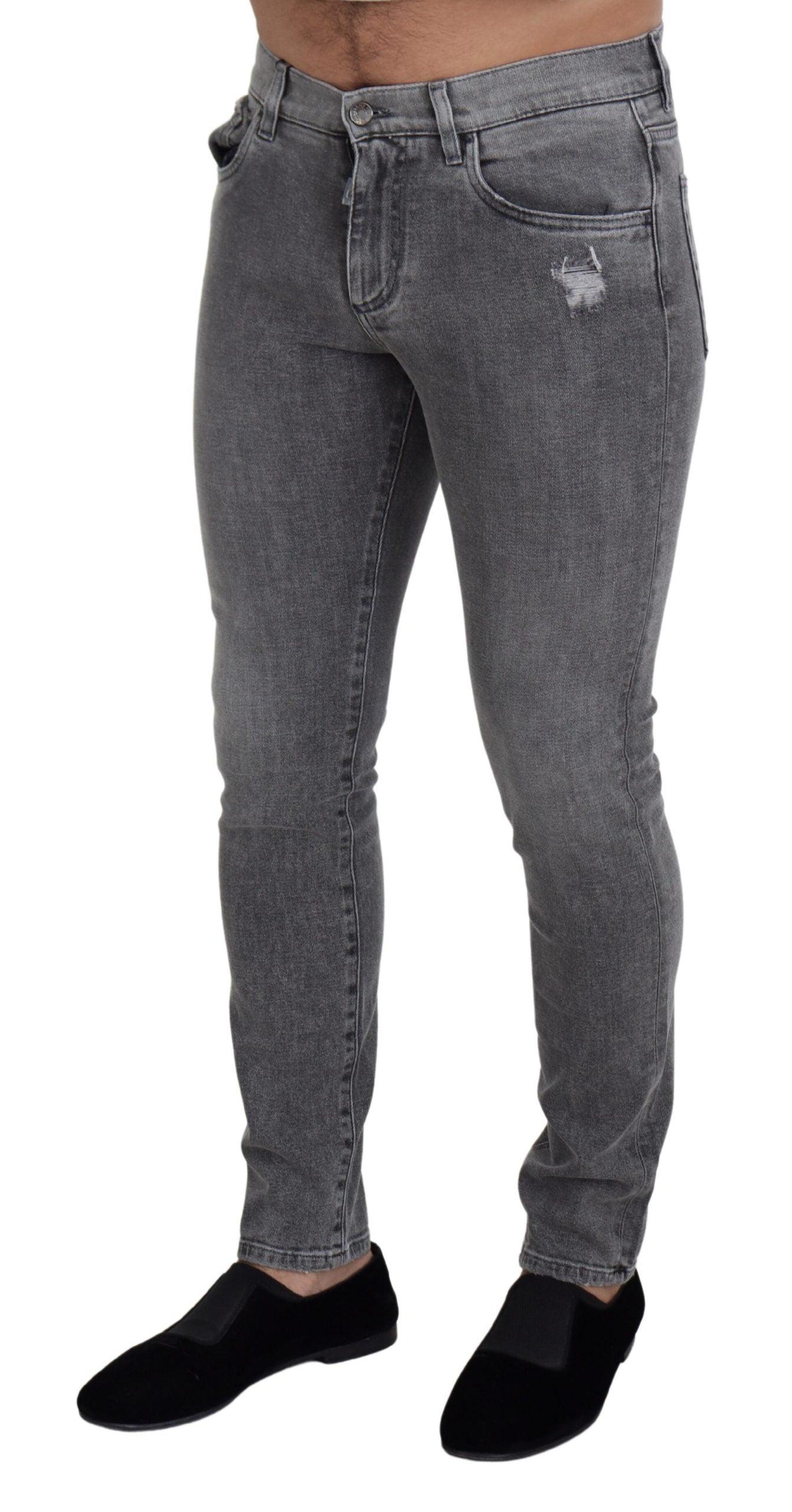 Dolce & Gabbana Chic Grey Washed Denim Pants - Arichezz.store