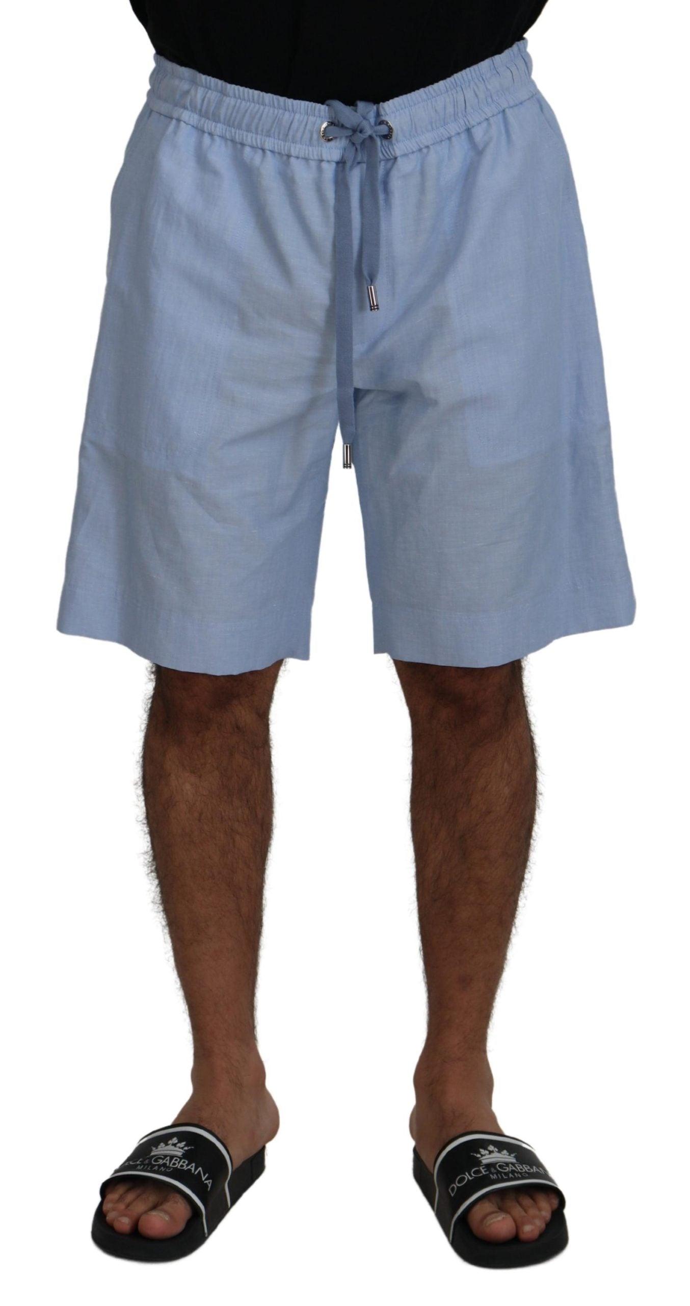 Dolce & Gabbana Elegant Light Blue Linen-Cotton Summer Shorts - Arichezz.store