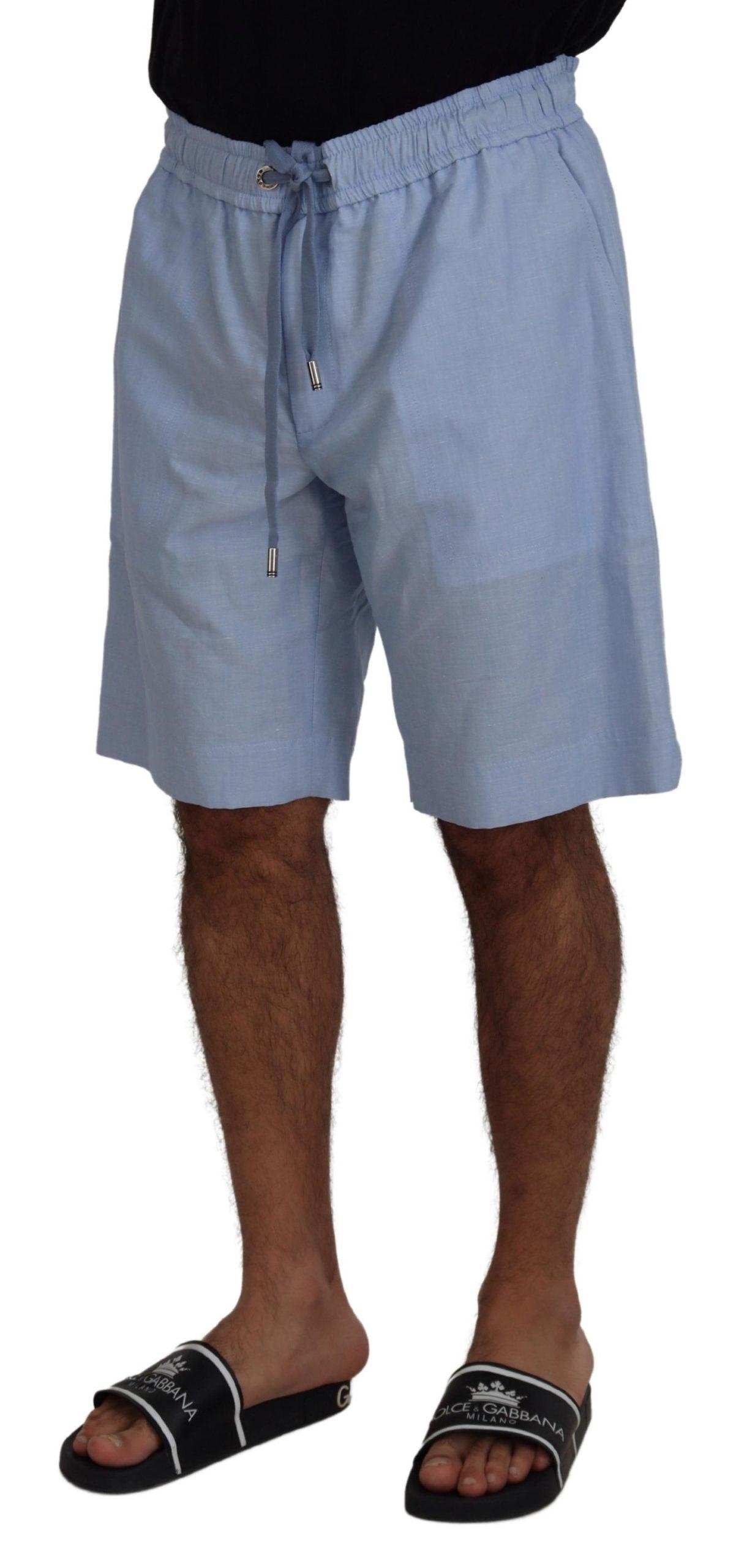 Dolce & Gabbana Elegant Light Blue Linen-Cotton Summer Shorts - Arichezz.store