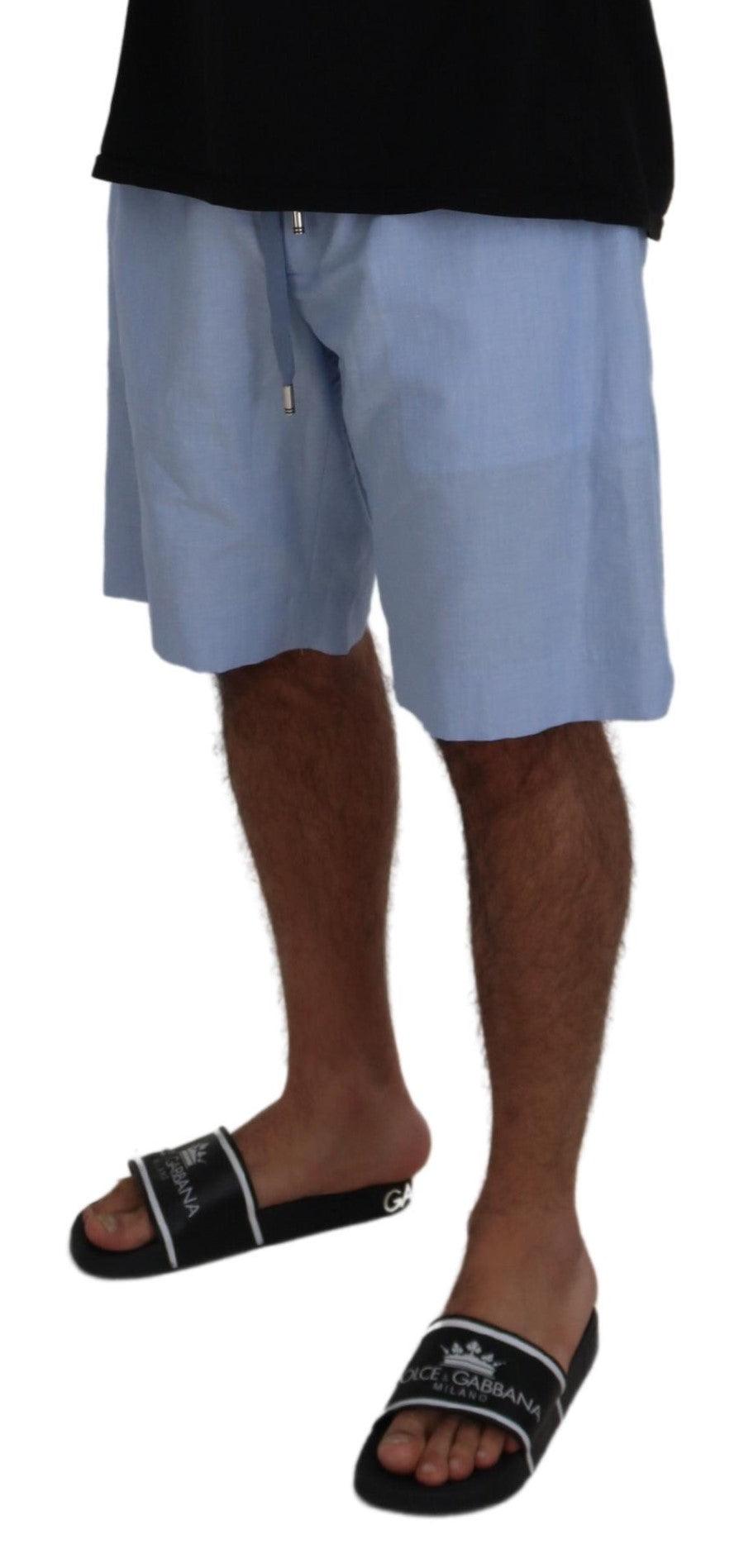 Dolce & Gabbana Elegant Light Blue Linen-Cotton Summer Shorts - Arichezz.store