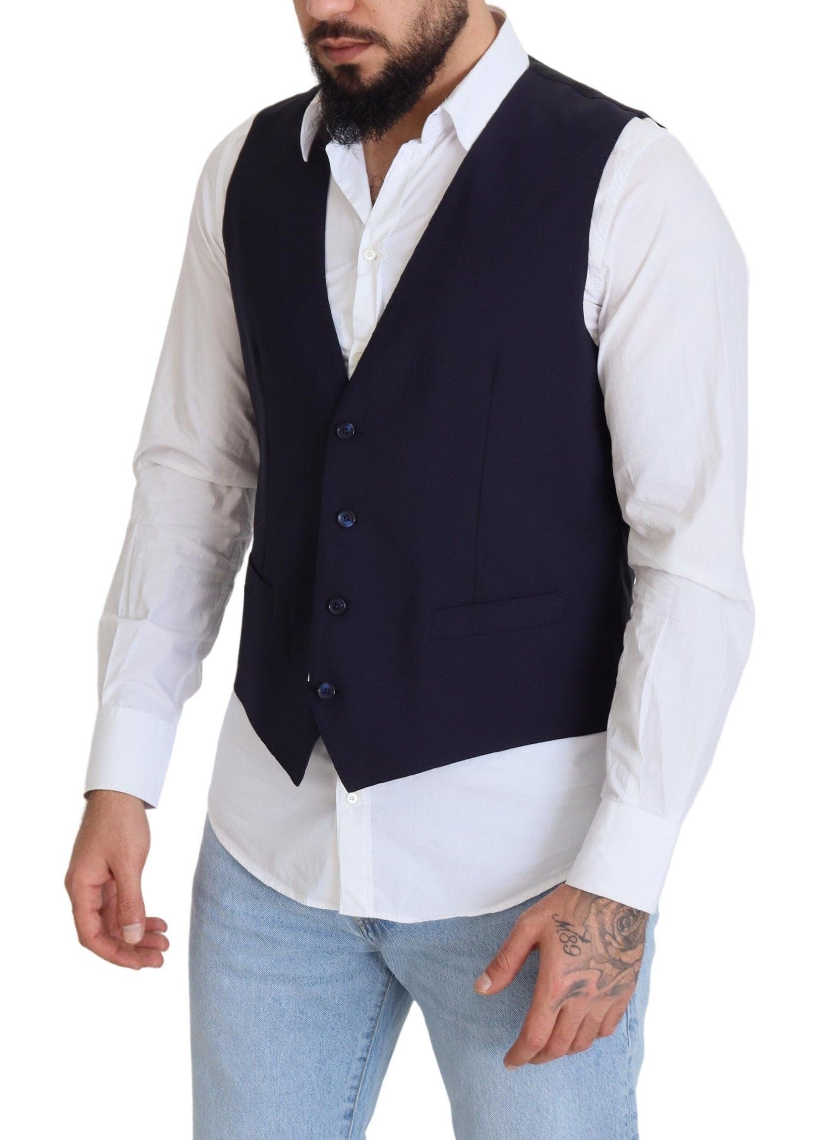 Dolce & Gabbana Elegant Dark Blue Formal Dress Vest - Arichezz.store