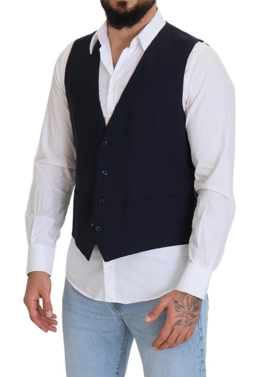 Dolce & Gabbana Elegant Dark Blue Formal Dress Vest - Arichezz.store