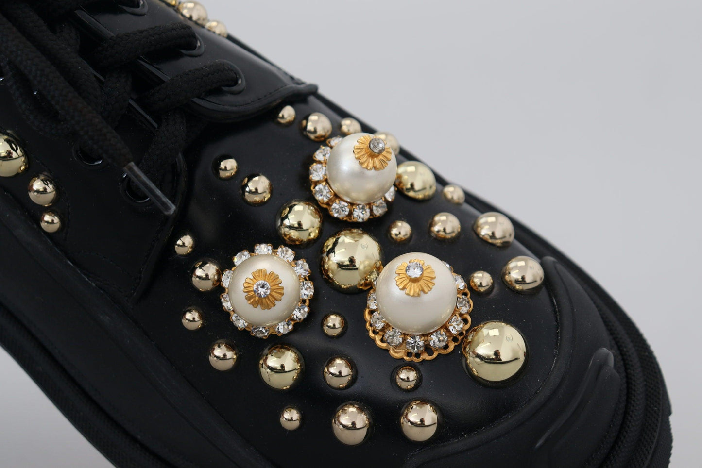 Dolce & Gabbana Timeless Black Leather Derby Flats with Glam Accents - Arichezz.store