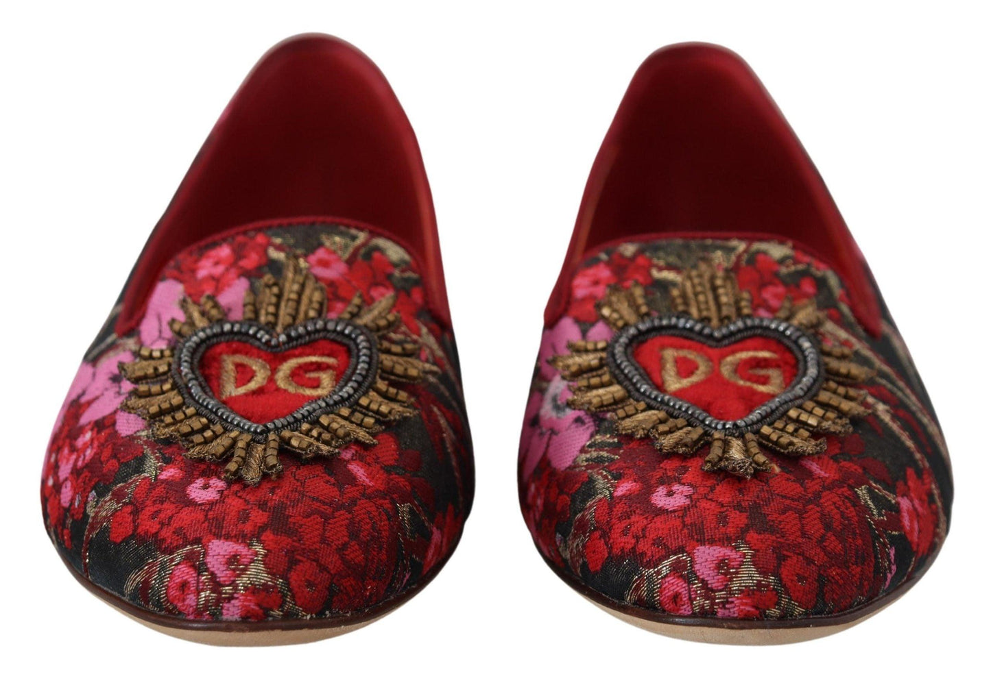 Dolce & Gabbana Multicolor Leather and Fabric Flats with Sacred Heart Patch - Arichezz.store