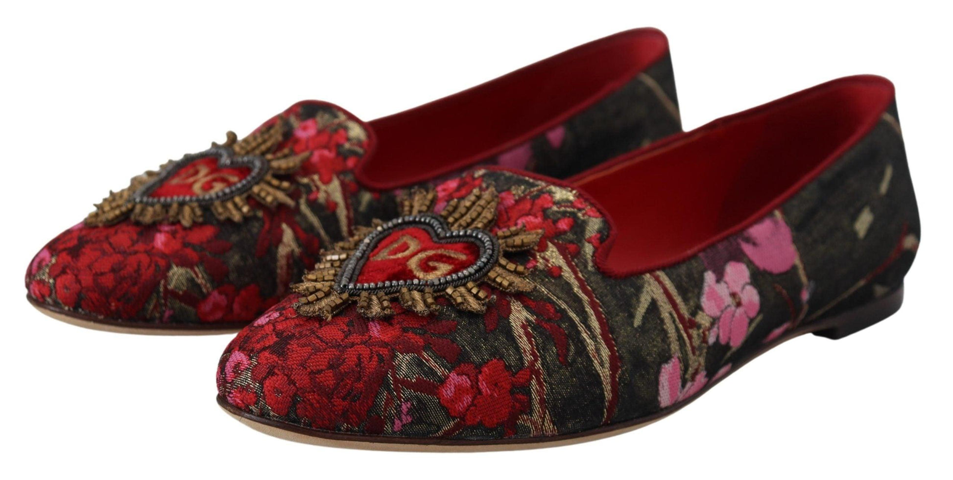 Dolce & Gabbana Multicolor Leather and Fabric Flats with Sacred Heart Patch - Arichezz.store