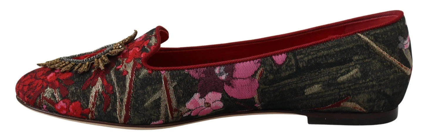 Dolce & Gabbana Multicolor Leather and Fabric Flats with Sacred Heart Patch - Arichezz.store