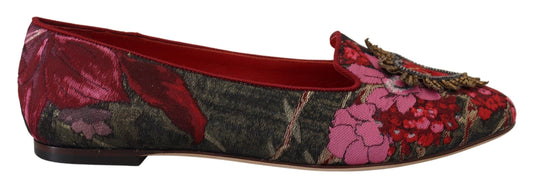 Dolce & Gabbana Multicolor Leather and Fabric Flats with Sacred Heart Patch - Arichezz.store